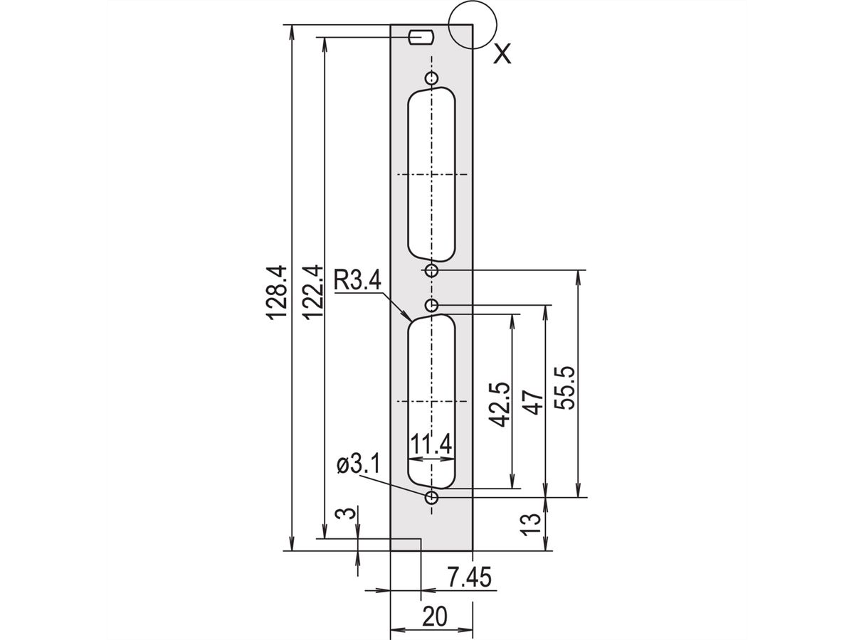 SCHROFF Face avant profilée, blindée, découpe Sub-D, 3 U, 4 HP, 2 x 25 broches, 2,5 mm, alu, anodisé avant, conducteur arrière