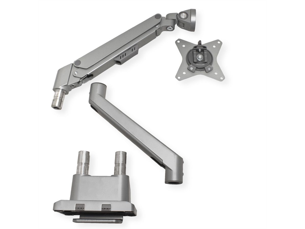 ROLINE Support double LCD, fixation sur bureau, vérin à gaz, 5 articulations, 17-23", jusqu'à 2x 9 kg, argent