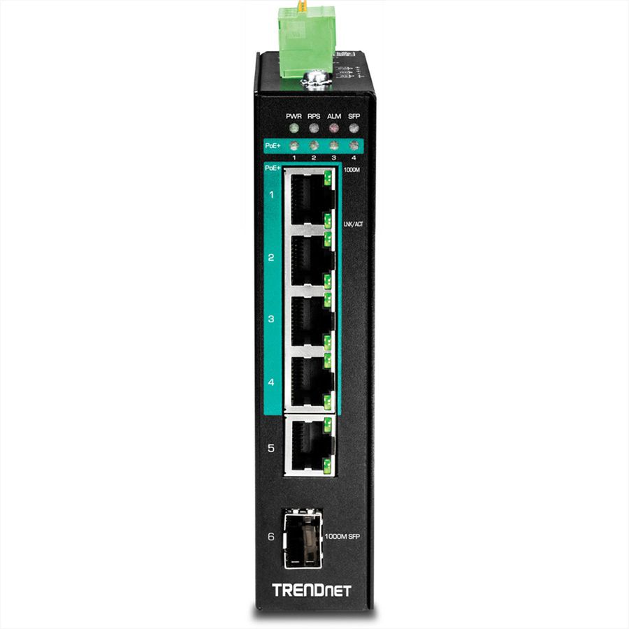 TRENDnet TI-PG541i Switch Rail DIN PoE+ Gigabit industriel de couche 2 à 6 ports