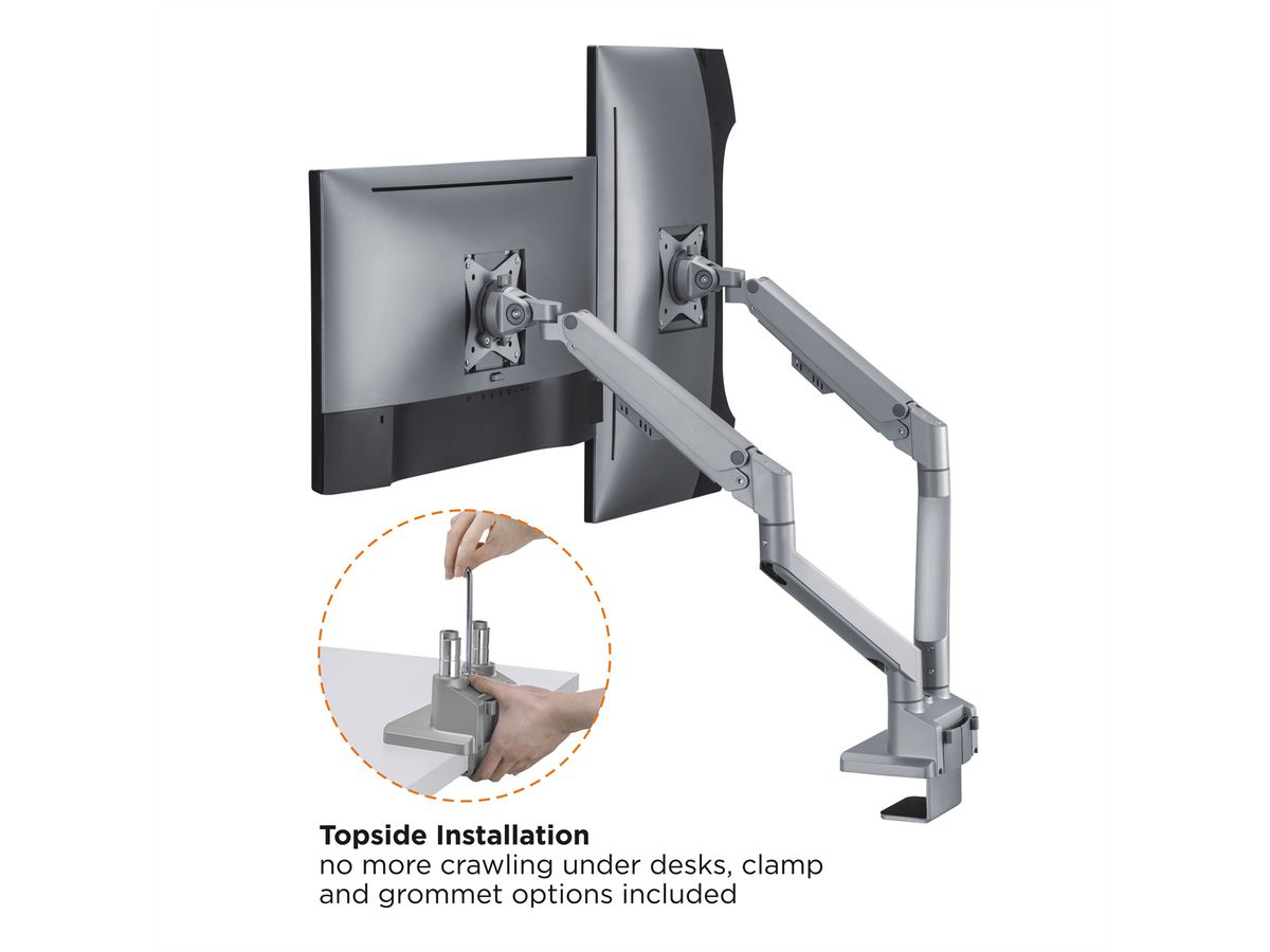 ROLINE Support double LCD pneumatique, 5 articulations, pivot, argent