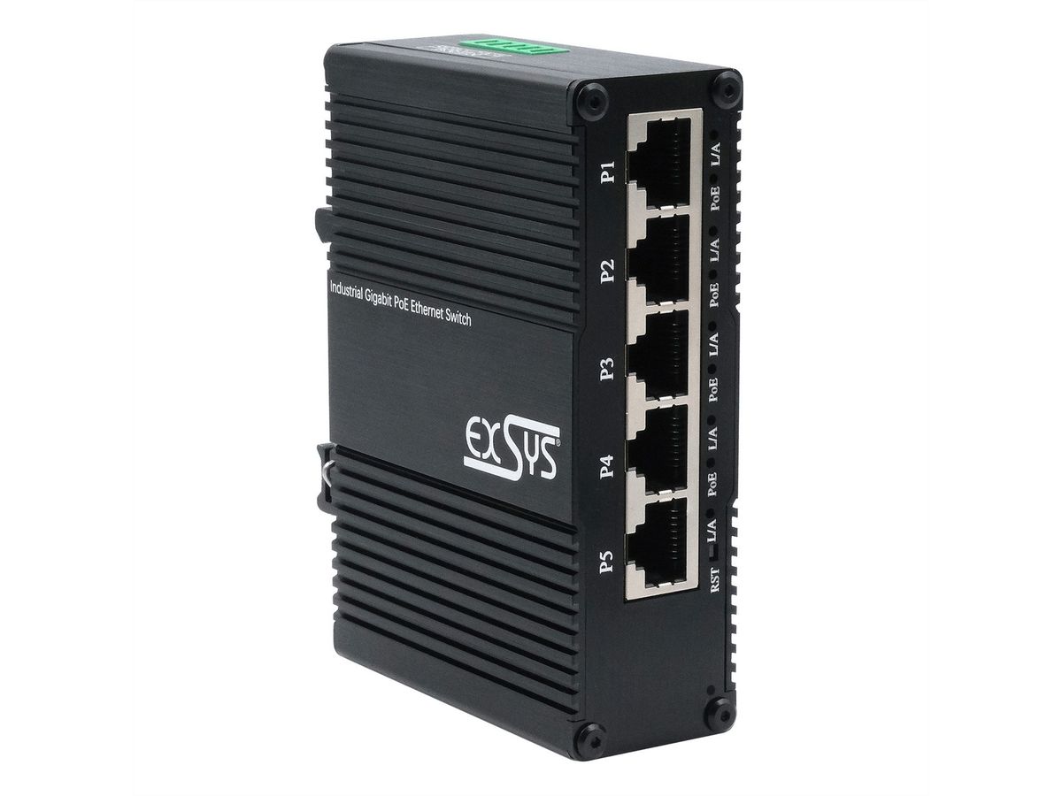 EXSYS EX-62030MPoE Mini Switch Gigabit SFP PoE+ industriel 5 ports, géré via le Web
