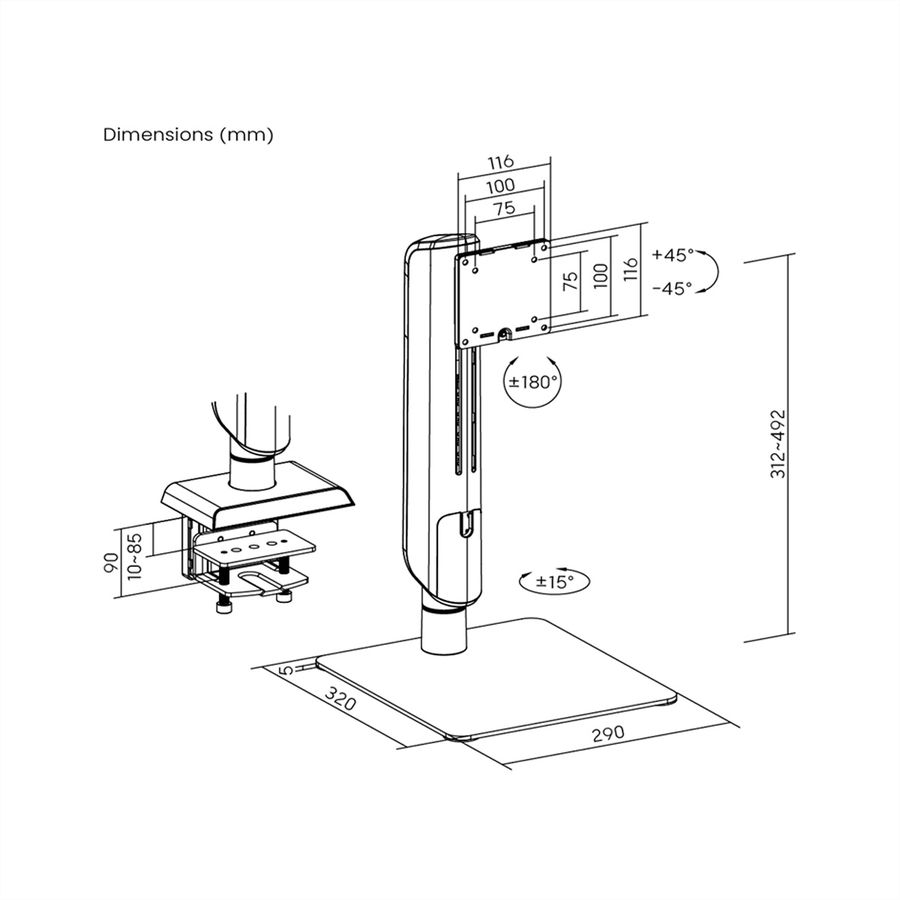 VALUE Support pour LCD lourd, sur pied, 17–49 pouces, jusqu'à 18 kg, noir