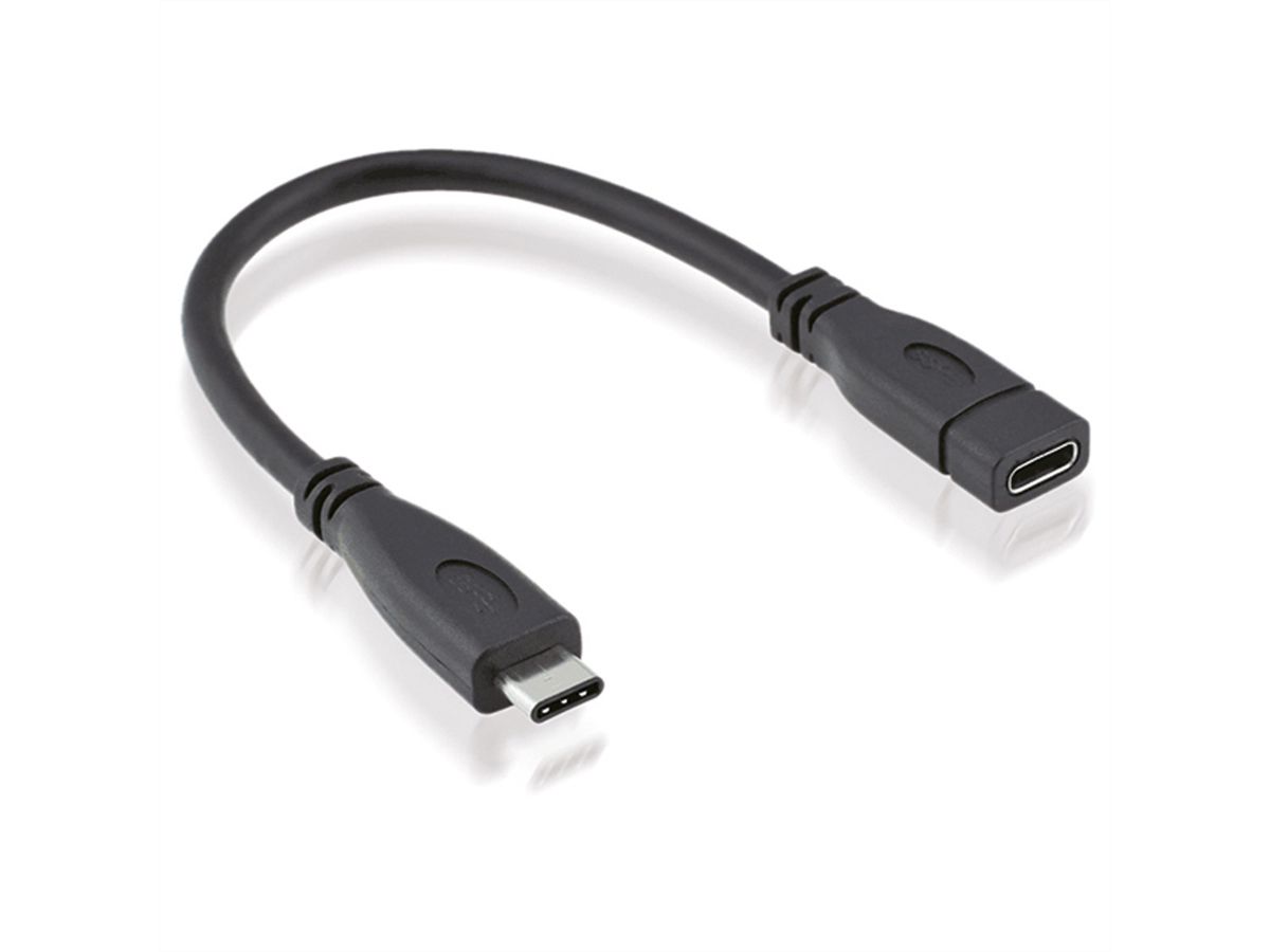 ROLINE Câble USB 3.2 Gen 2 Type C, C-C, M/F, noir, 0,15 m