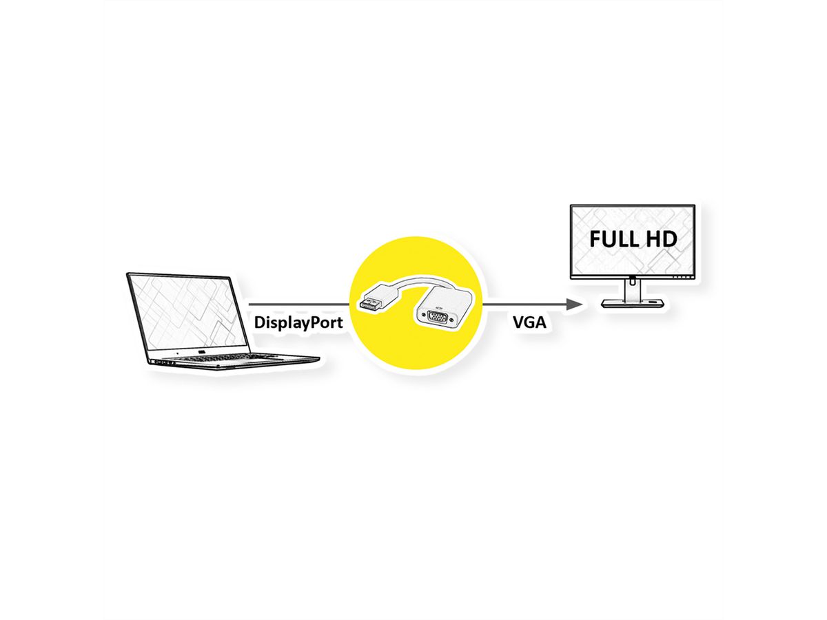 ROLINE Adaptateur DisplayPort-VGA, v1.2, DP M - VGA F