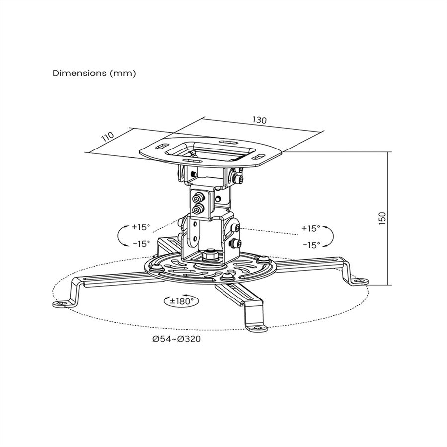 VALUE Support pour projecteur, fixation sous plafond, jusqu'à 13,5 kg, noir
