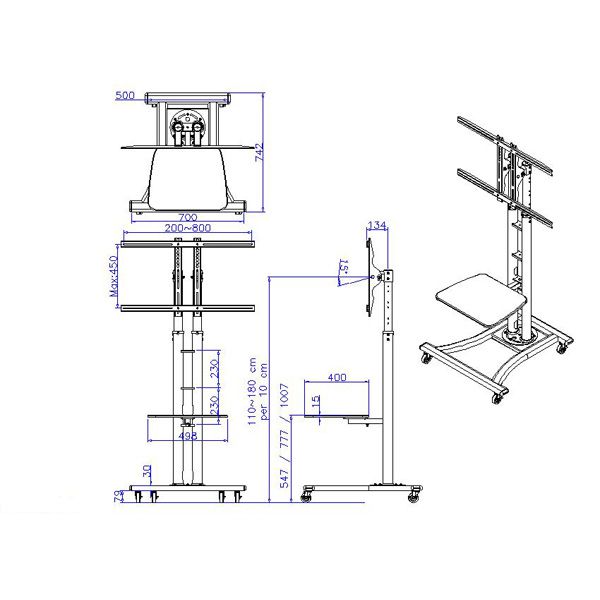VALUE Support LCD/TV sur roues, jusqu'à 50kg (27" - 60"), argent