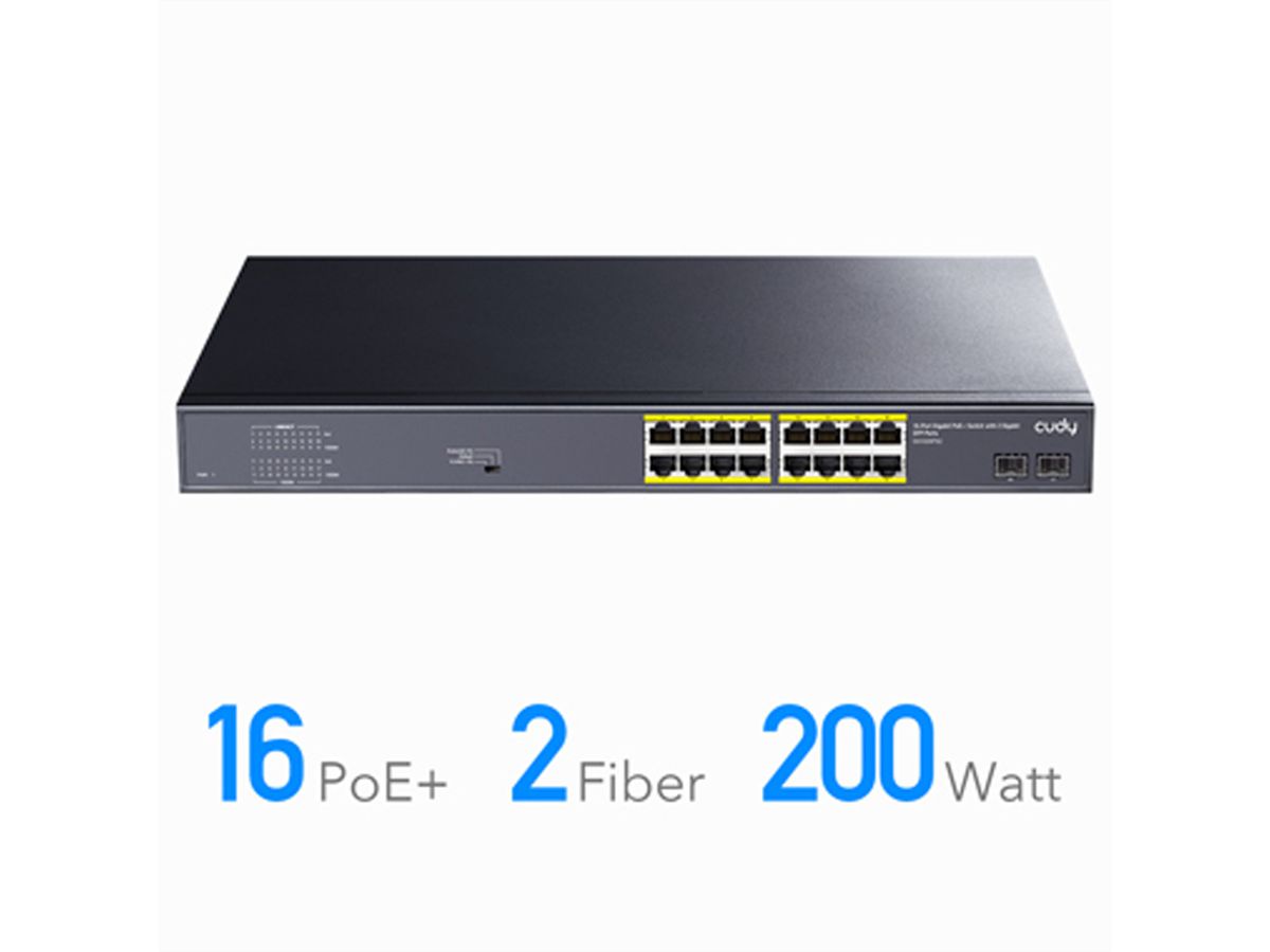 CUDY GS1020PS2 Switch 16 ports Gigabit PoE+, 2 ports Gigabit SFP 200W