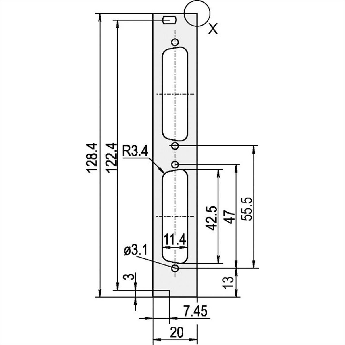 SCHROFF Face avant profilée, blindée, découpe Sub-D, 3 U, 4 HP, 2 x 25 broches, 2,5 mm, alu, anodisé avant, conducteur arrière