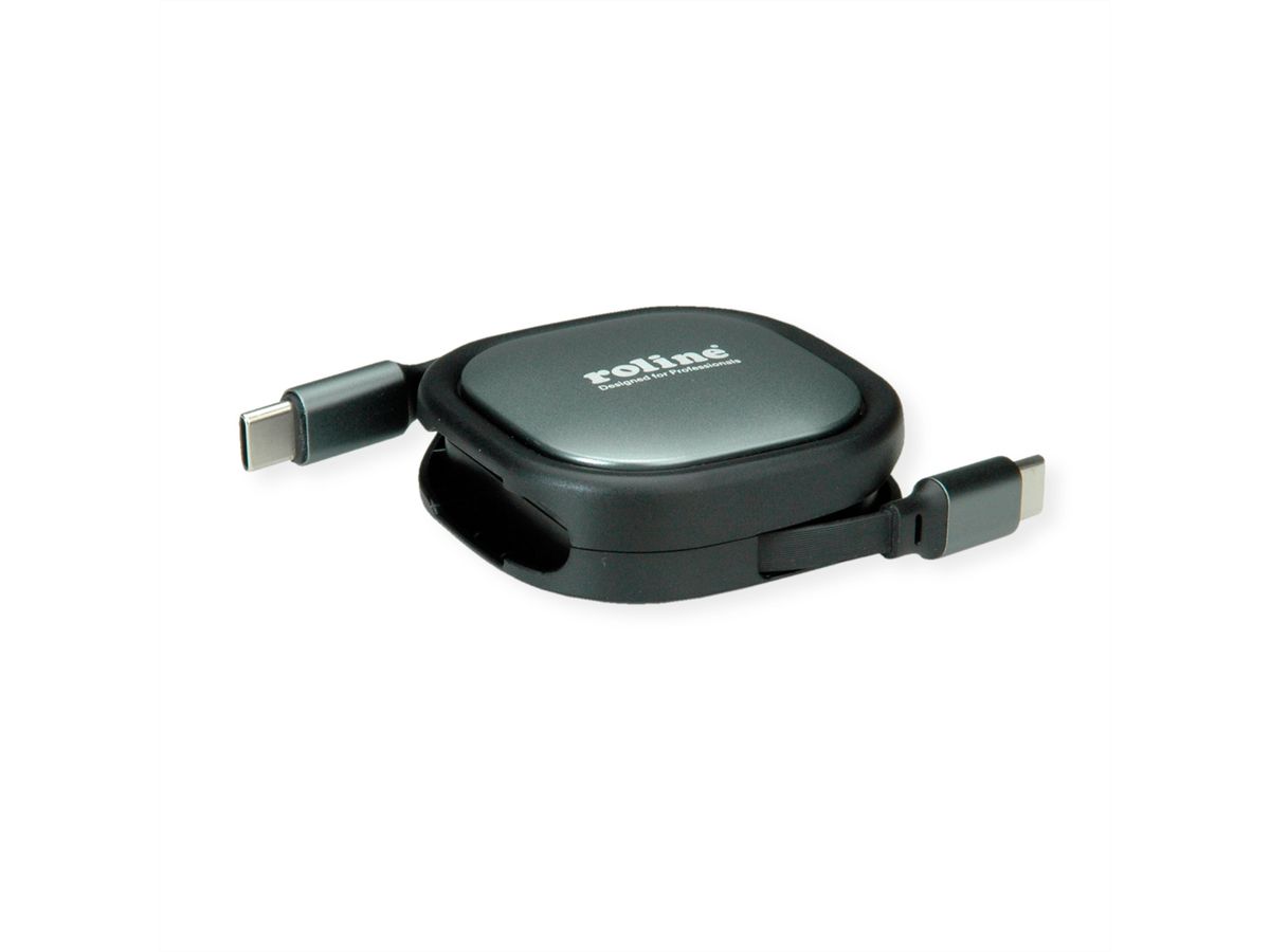 ROLINE Câble rétractable USB 2.0, 60W, C-C, M/M, noir, 1,2 m