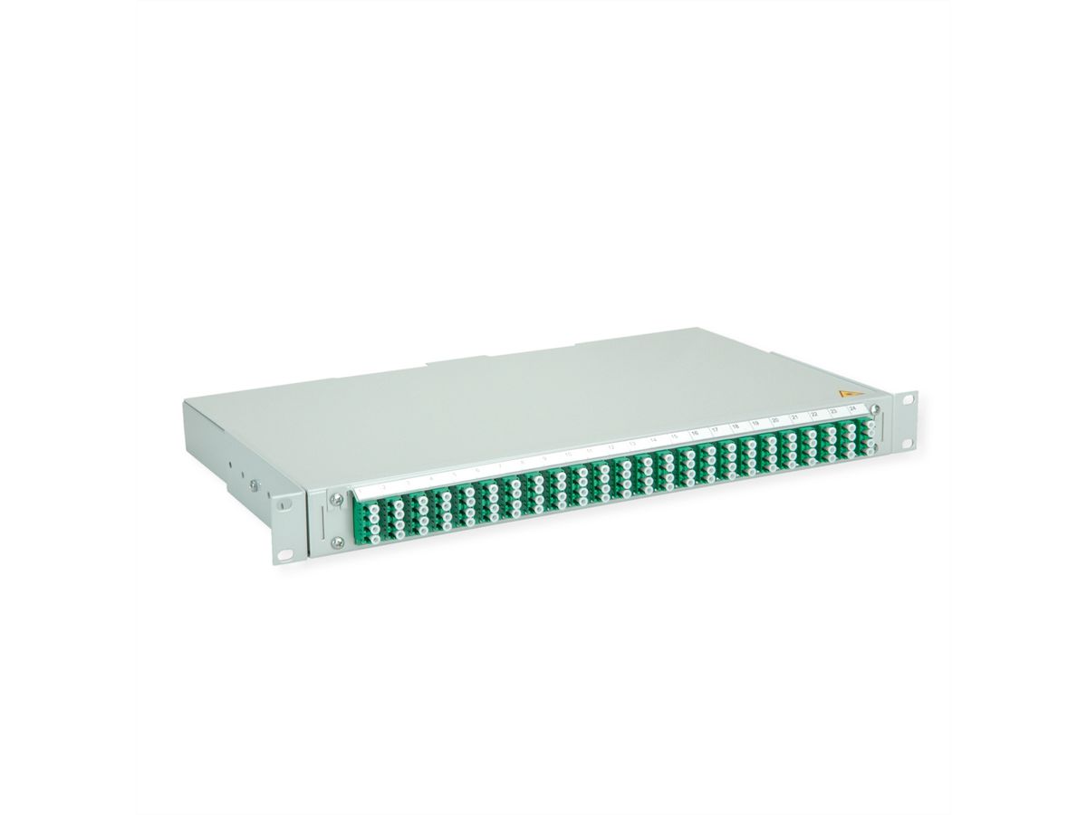 TELEGÄRTNER BASIS V Panneau fibre optique avec coupleurs & Pigtails , 24x LC Quad, vert, OS2 APC