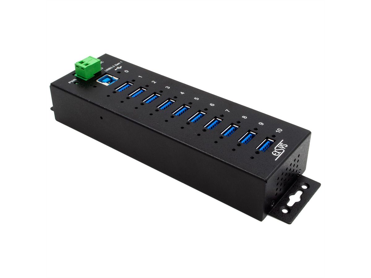 EXSYS EX-1580SHMVS Hub USB 3.2 Gen 1 métallique à 10 ports, géré, partageable en réseau, protection ESD 15 kV