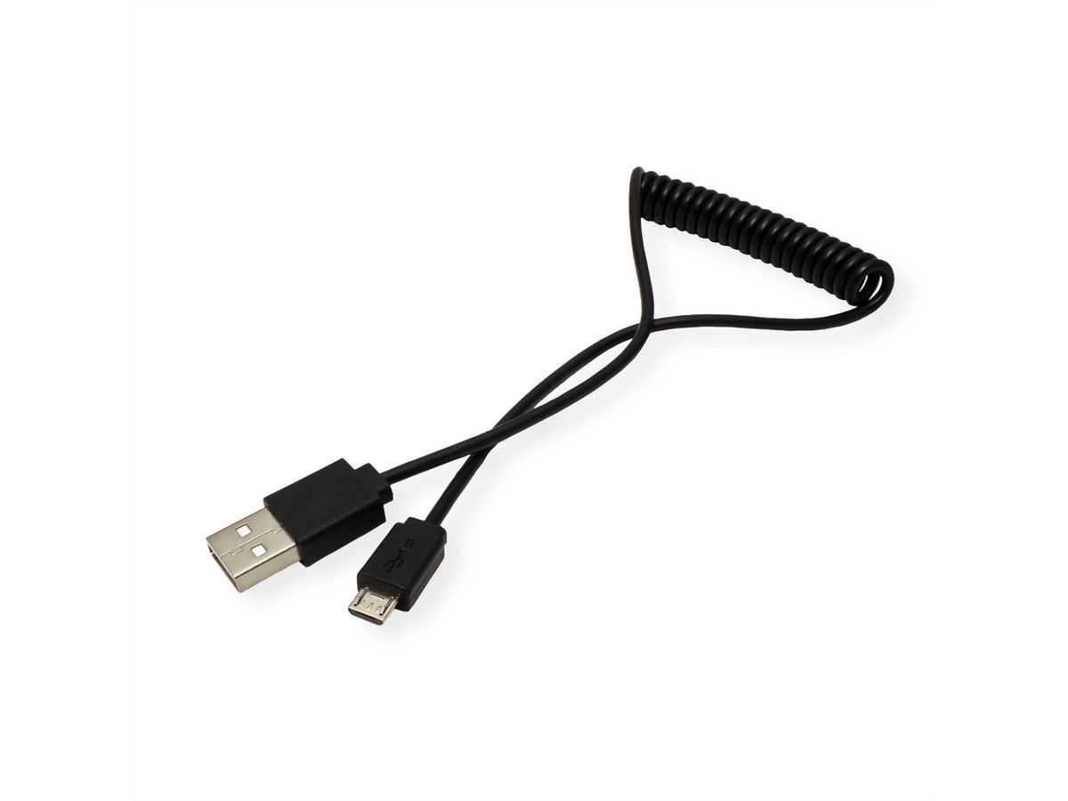 ROLINE Câble spirale USB 2.0, A - Micro B, M/M, 1 m