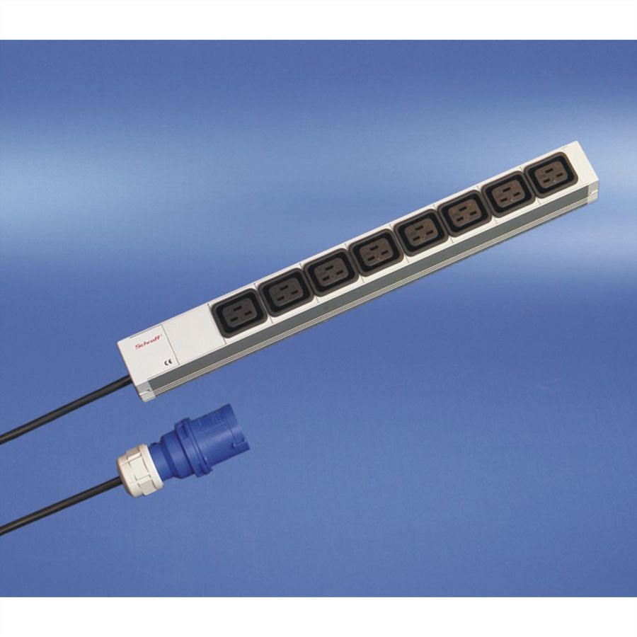 Bâti de prises SCHROFF, IEC C19, 16 A, IEC 60309 Plug, 8x IEC C19, 19"