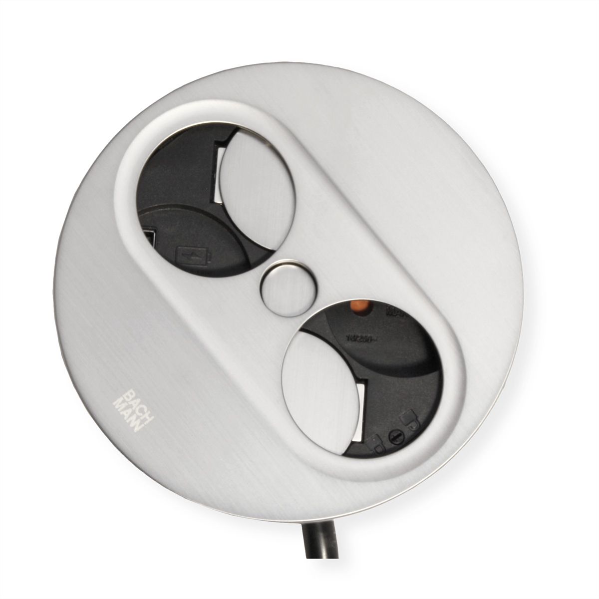 BACHMANN TWIST 2 1xUTE 1xUSB A/C 22W 2,0m AEH aspect inox rond, Mesure p.Sd. H05VV-F 3G2,5 CEE3x16A LAN