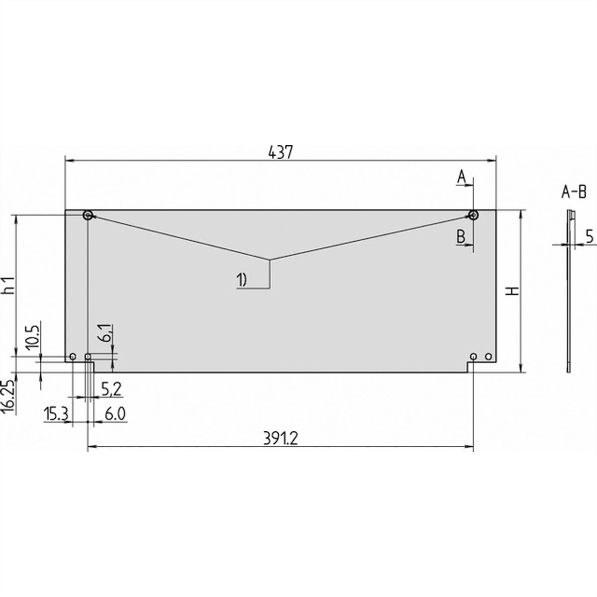 Face avant Inpac SCHROFF, avec charnières en bas, 6 U, 2,5 mm, alu, anodisé, bords non traités