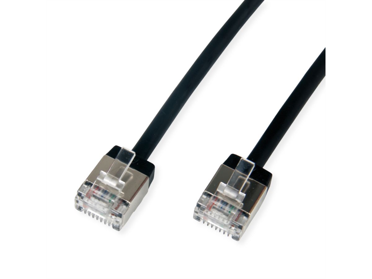 ROLINE Cordon DataCenter U/FTP Cat.6A (Classe EA), LSOH, slim, pour chemins très courts, noir, 2 m