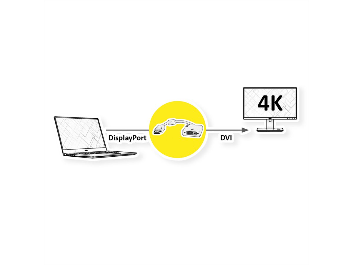 ROLINE 4K Adaptateur DisplayPort - DVI, DP M-DVI F