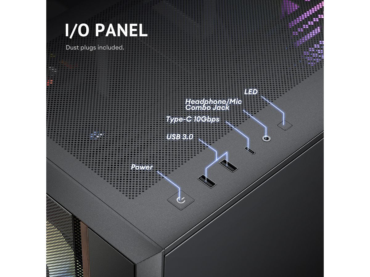 ANTEC FLUX Rear ATX/Micro-ATX/ITX Boîtier PC Midi Tower, noir