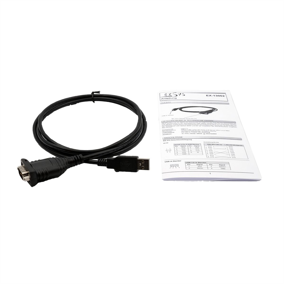 EXSYS EX-13002 Câble USB 2.0 vers 1 x série RS-232 avec connecteur 9 broches Prolific Chip-Set