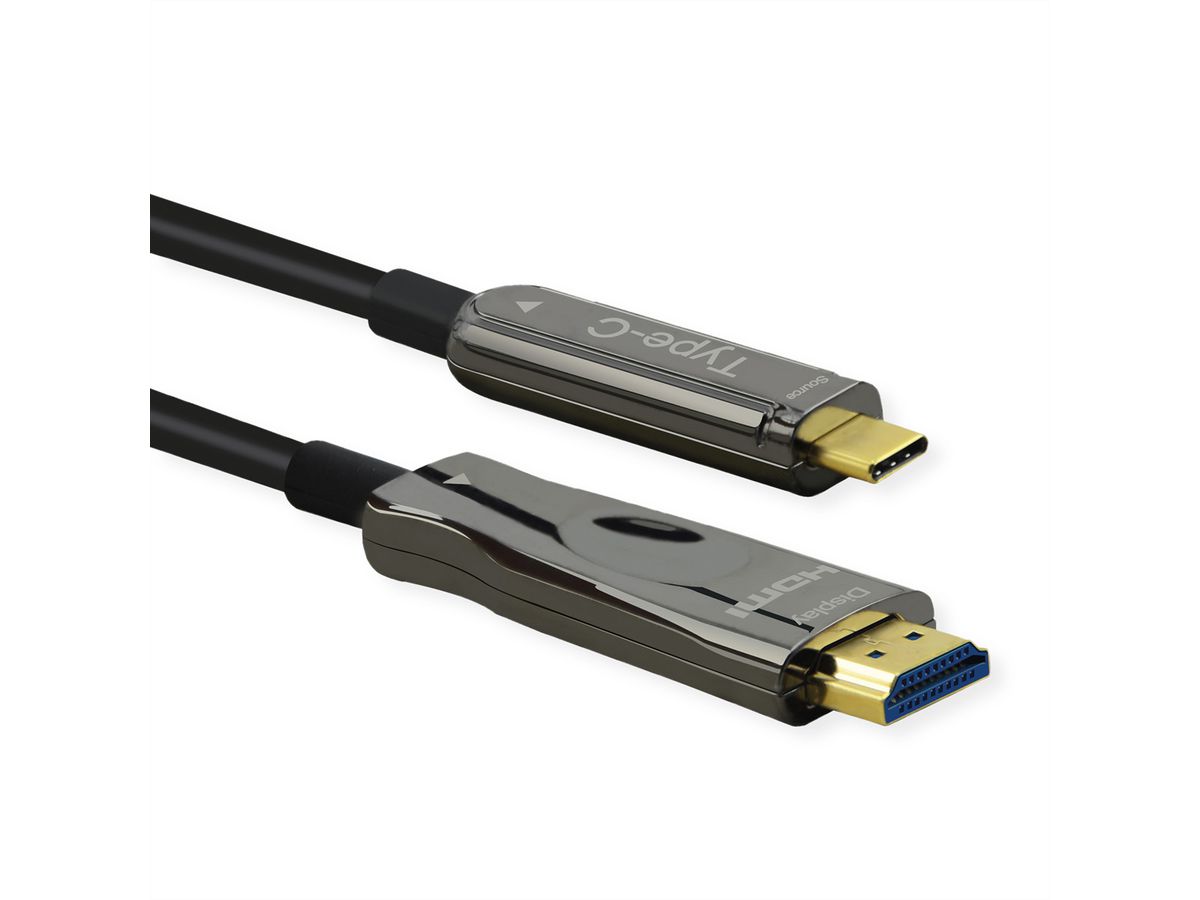 ROLINE Câble adaptateur type C - HDMI (AOC), 4K60, M/M, 30 m