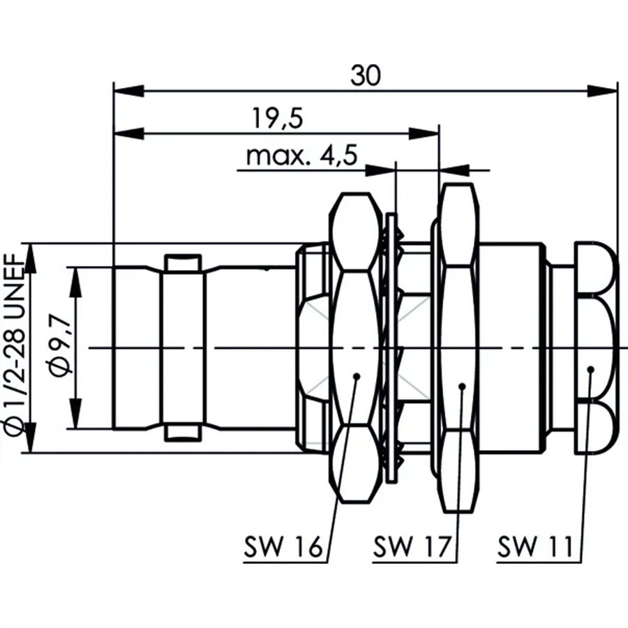 TELEGÄRTNER Douille de câble BNC 50 ohms, pour raccord à pression RG178B/U