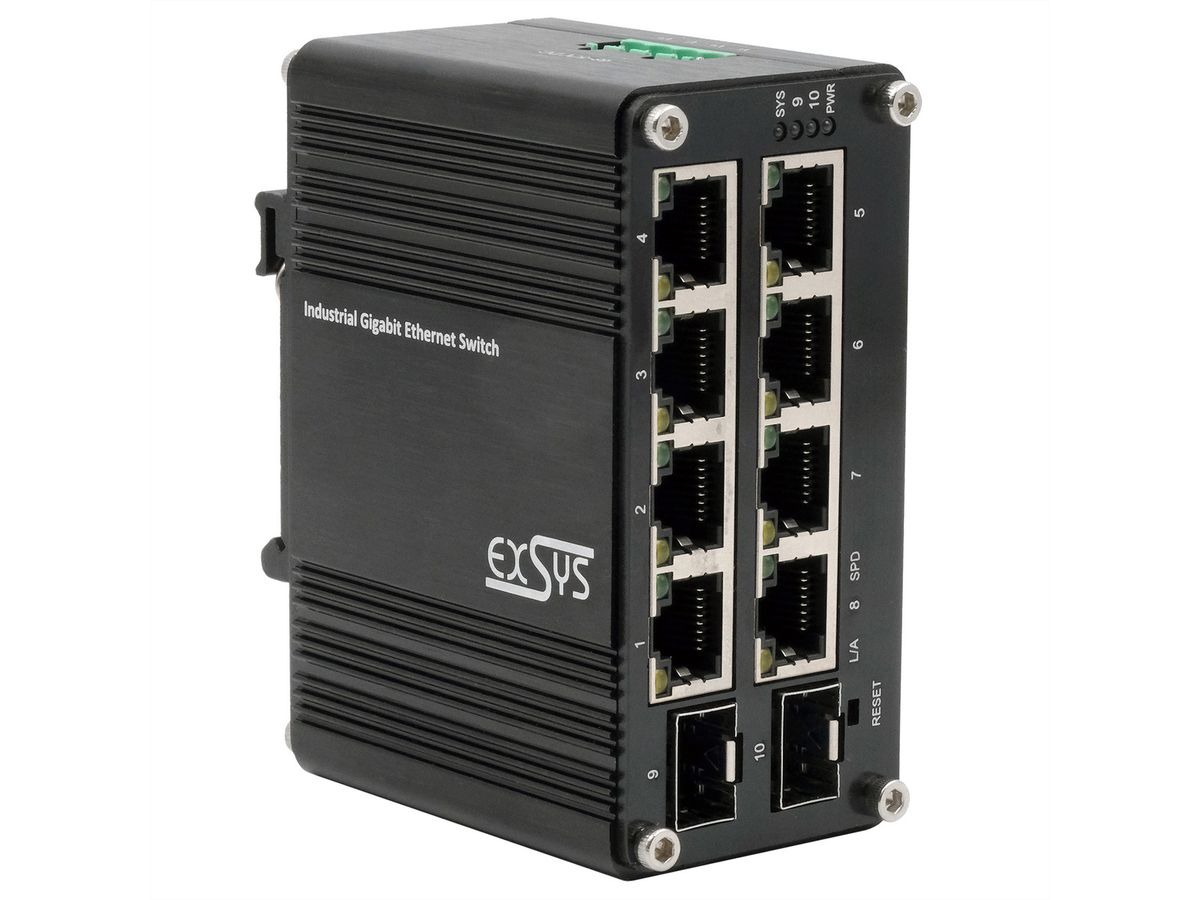 EXSYS EX-62035M-SFP Mini commutateur Gigabit industriel 8+2 ports, géré par le Web