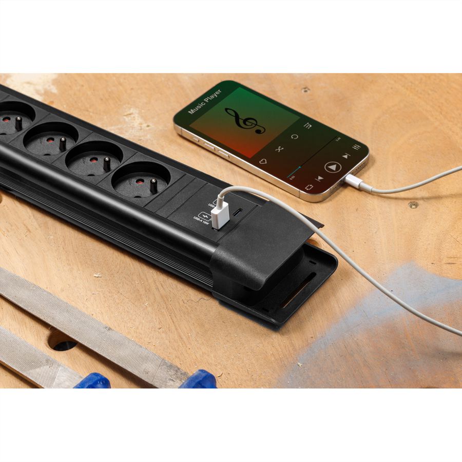 BACHMANN CONNECTUS 6xUTE , 1xinterrupteur 1xUSB A/C 22W 2,0m CEE7/7 noir