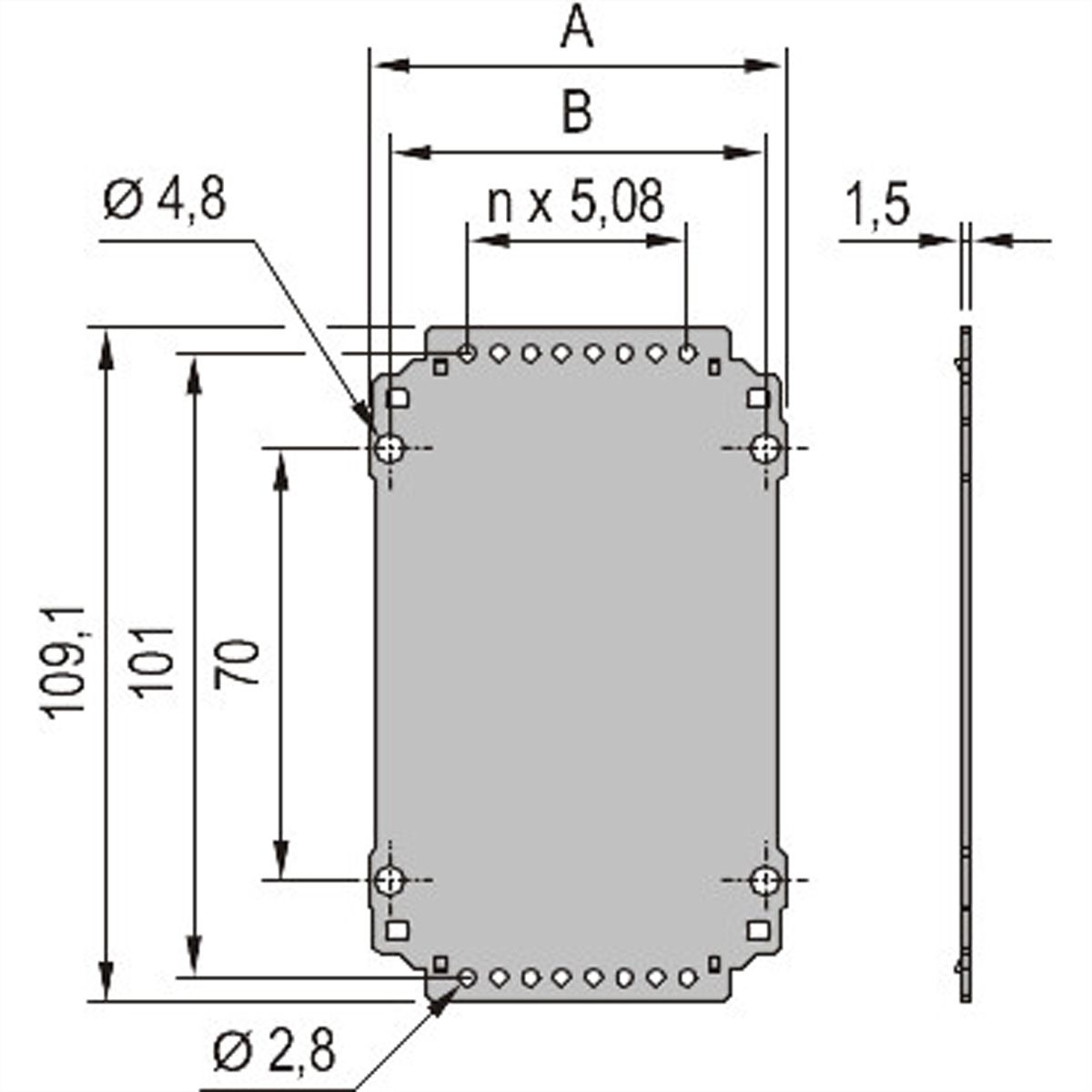 Unité enfichable de type cadre SCHROFF, panneau arrière, lisse, 3 U, 8 HP
