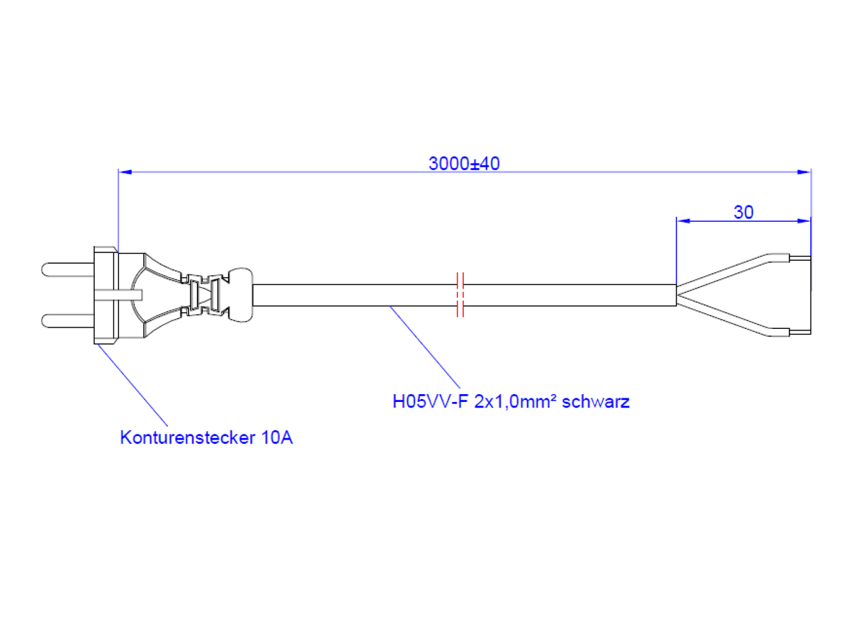 BACHMANN Câble avec connecteur 2x1,0 3m, H05VV-F noir Connecteur/fils ouverts