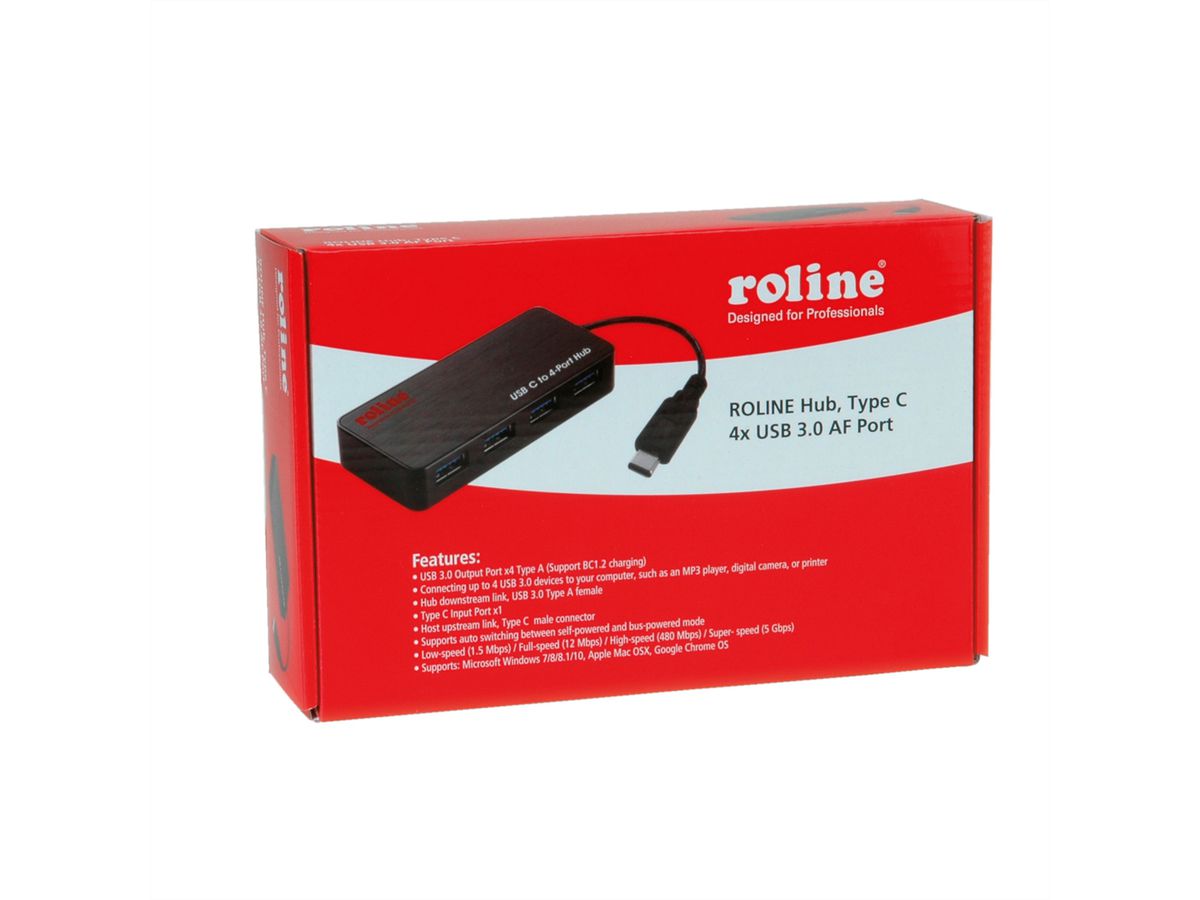 ROLINE Hub USB 3.2 Gen 1, 4 ports, prise type C