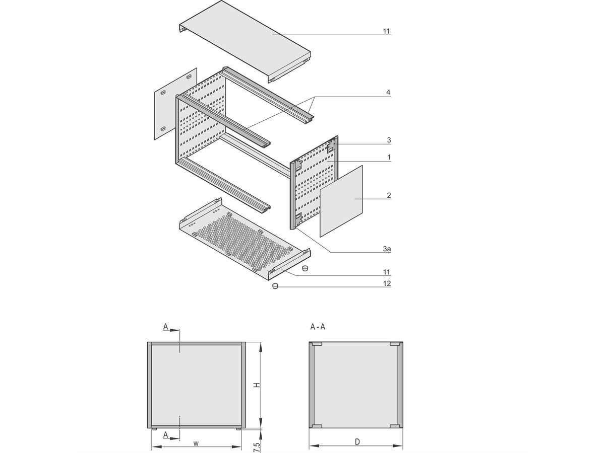 SCHROFF RatiopacPRO Coffret 19", blindage rétrofitable avec poignées, 5 U (1-3-1), 84 CV, 435 mm