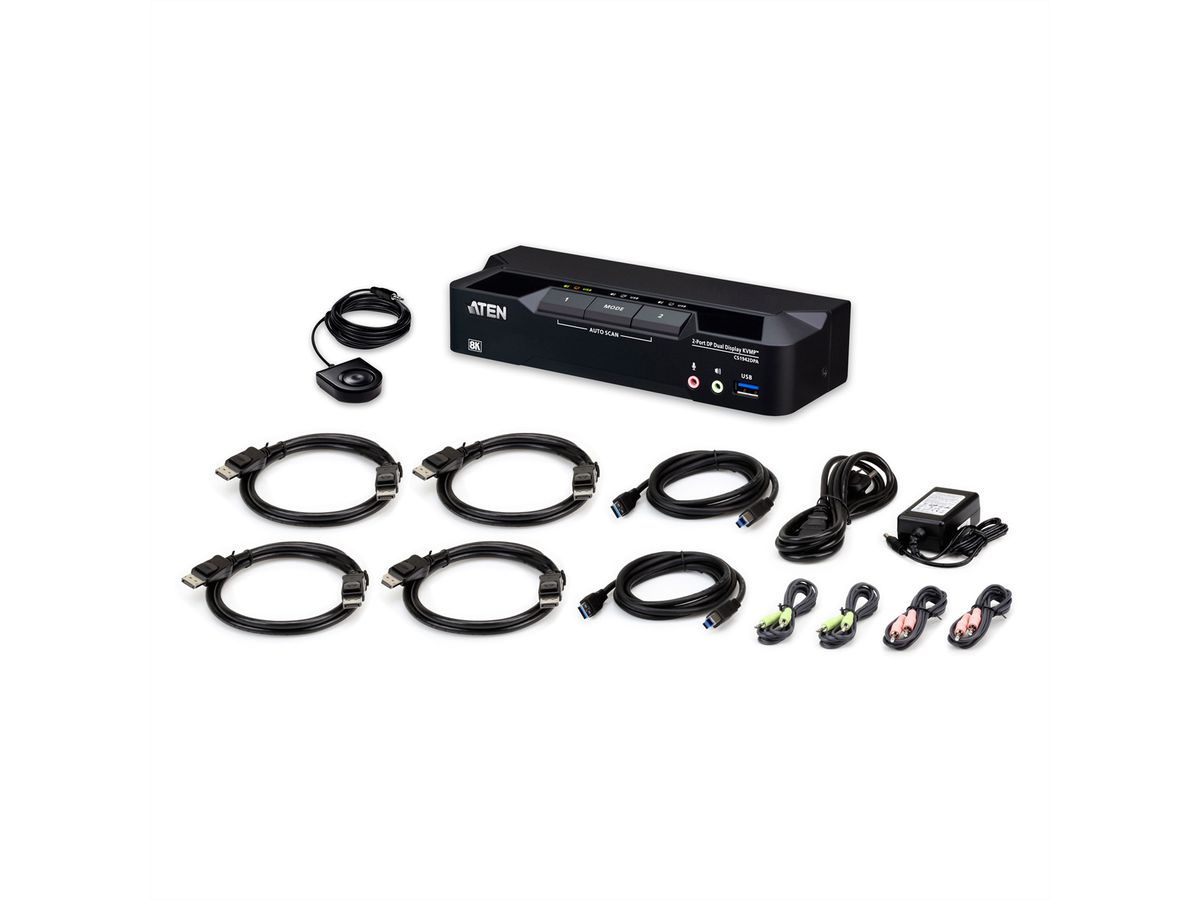 ATEN CS1942DPA Commutateur KVMP 2 ports USB 3.0 8K DisplayPort, double écran