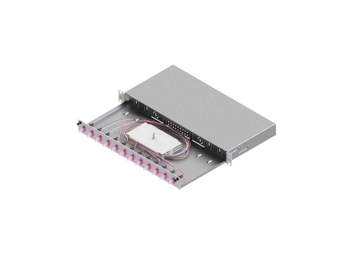 EasyLan Tiroir FO pour fusion basique catégorie C, 19" 1U, 12 ports, 12x LC-duplex, OM4