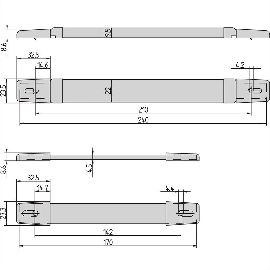 SCHROFF Poignée universelle, largeur 22 mm, 170 mm