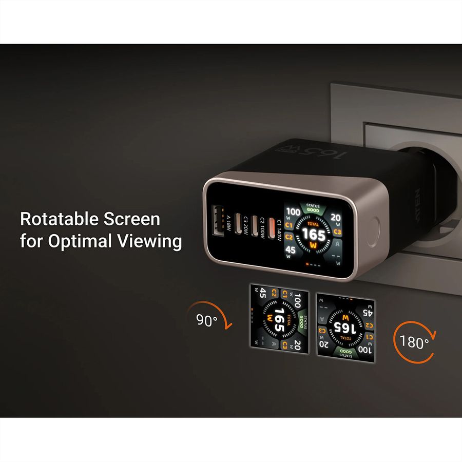ATEN UP5165 Chargeur intelligent à 4 ports USB-C de 165 W avec écran