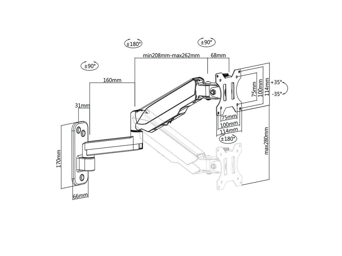 VALUE Support LCD, montage mural, 5 articulations, noir