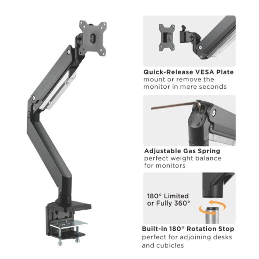 ROLINE Support LCD à gaz, fonction pivot, 5 axes de rotation, max. 18 kg