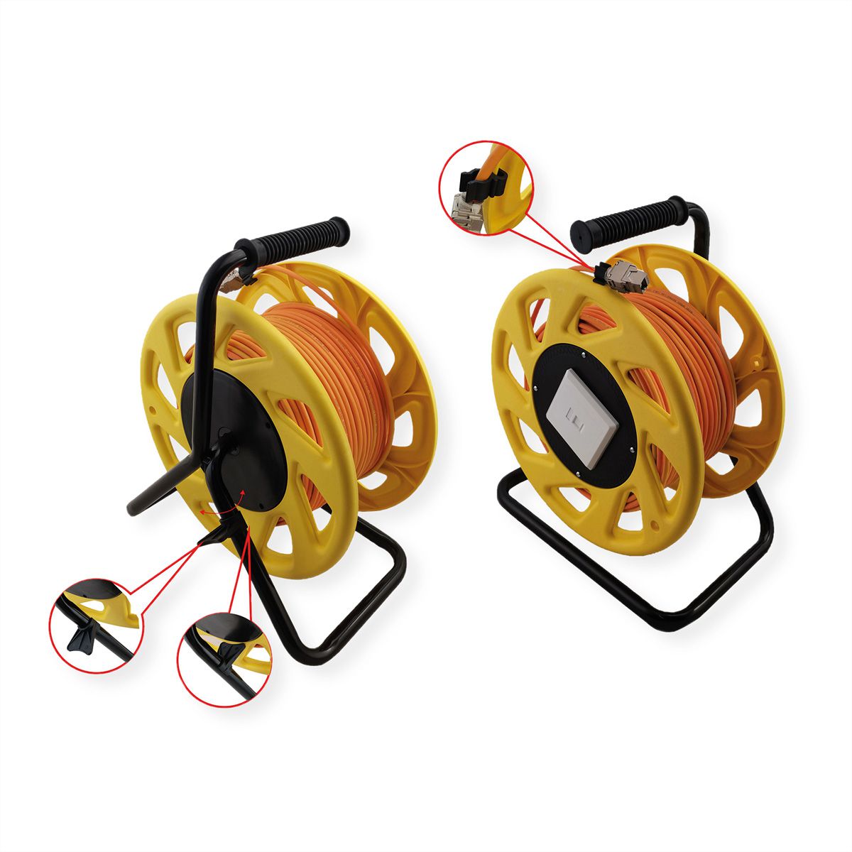 ROLINE Enrouleur de câble RJ-45 Cat.7, fils solides AWG26, connecteurs Cat.6A, orange, 60 m