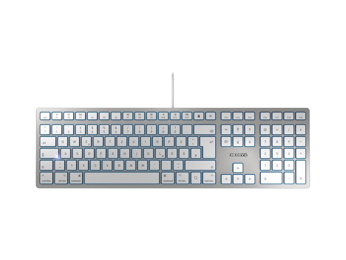 CHERRY KC 6000 SLIM FOR MAC Clavier filaire pour Mac, blanc/argent, USB