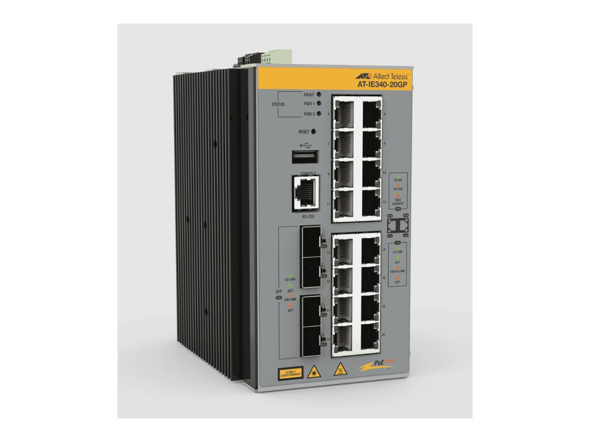 Allied Telesis AT-IE340-20GP-980 commutateur réseau Géré L3 Gigabit Ethernet (10/100/1000) Connexion Ethernet, supportant l'alimentation via ce port (PoE) Gris