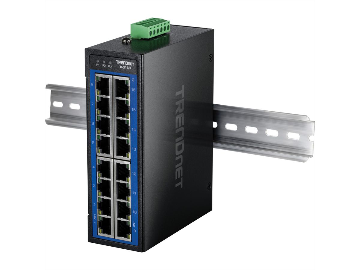 TRENDnet TI-G160 Switch Gigabit Industriel à 16 Ports, pour Rail DIN