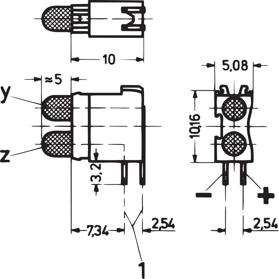 DEL double SCHROFF, courte, Ø 3,2 mm, plan de montage 1, vert vert, courant faible
