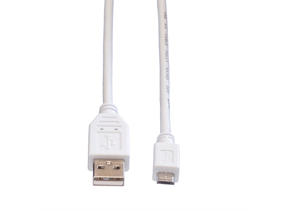 VALUE Câble USB 2.0, USB A mâle - Micro USB B mâle, blanc, 0,8 m