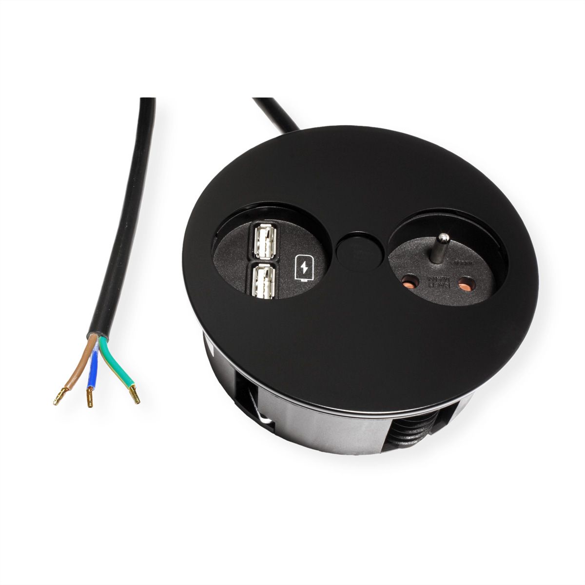 BACHMANN TWIST Prise 1x UTE, chargeur USB, noir, 2 m