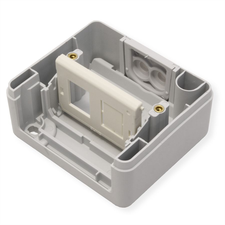 TELEGÄRTNER Boîtier IP44, 75x86x58, gris, avec insert de montage pour module 2xAMJ