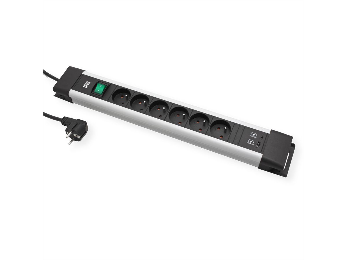 BACHMANN CONNECTUS 6xUTE , 1xinterrupteur 1xUSB A/C 22W 2,0m CEE7/7 gris
