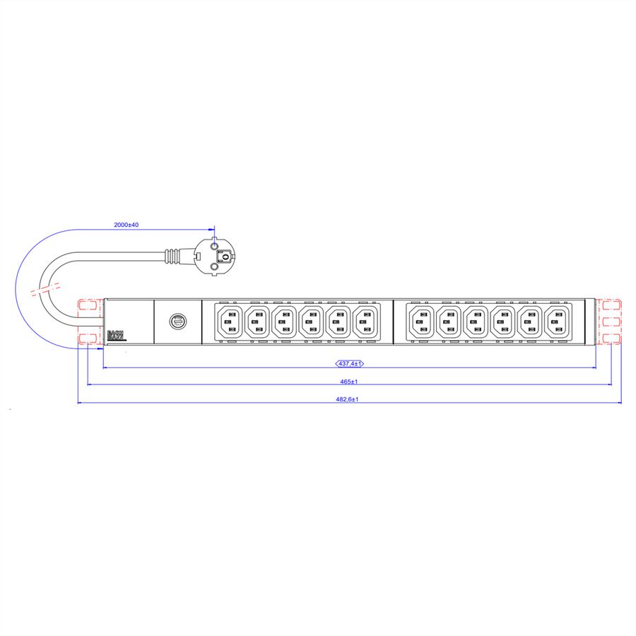 BACHMANN 19" 1U 12xC13 2,0m CEE7/7