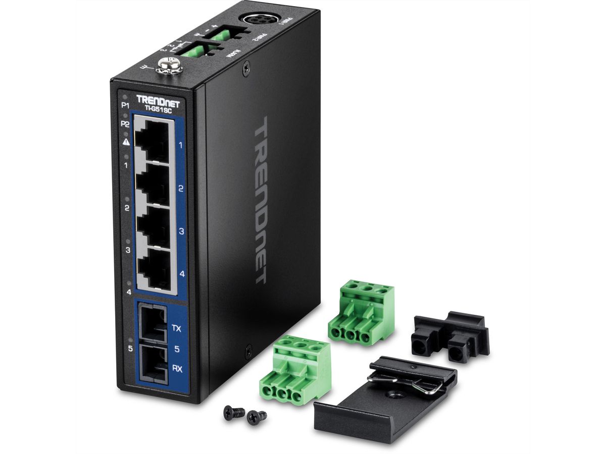 TRENDnet TI-G51SC Switch Rail DIN Gigabit industriel à 5 ports, avec port SC multimode