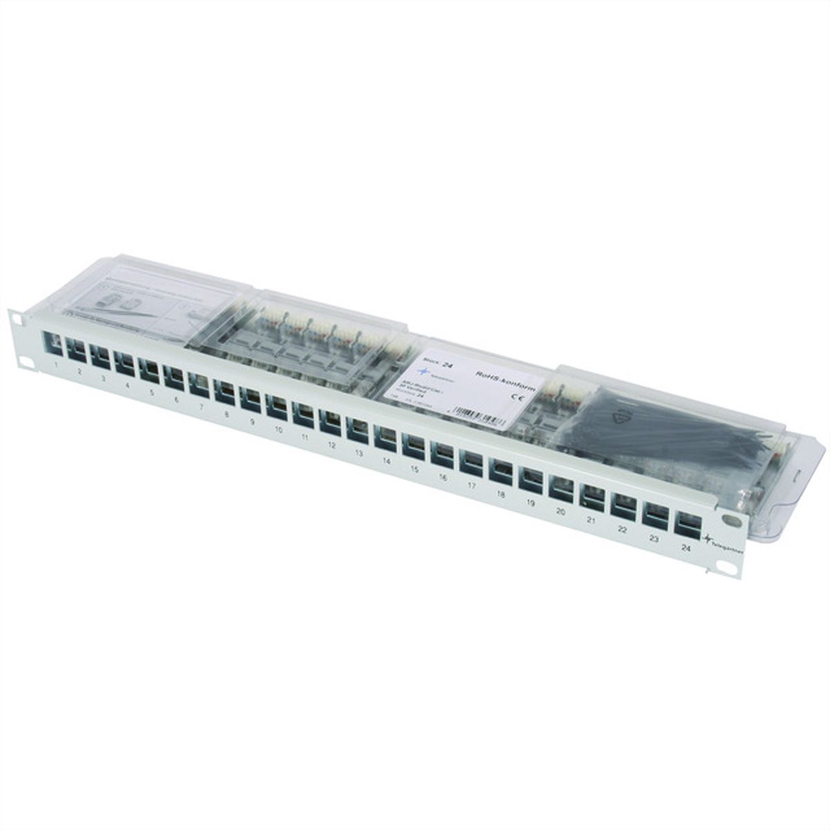 19"-Porte modules 1 UH équipé de 24 modules AMJ-S Cat.6A (Classe EA) (ISO/IEC), gris