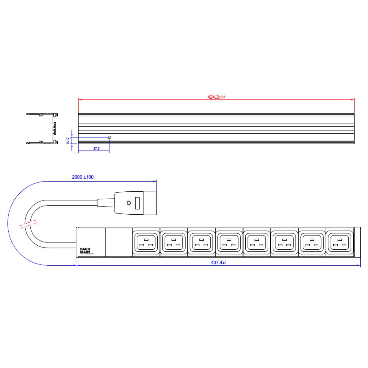 BACHMANN 19" Prise multiple 8 IEC320 C19 F et C20 M